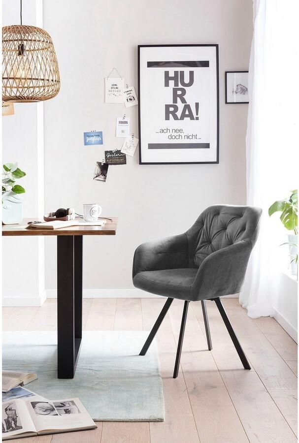 SalesFever Eetkamerstoel Toronto Stuhl Stilvoller Armlehnstuhl mit Steppungen Eetkamerstoel 360° draaiplateau onder de zitplaats (1 stuk) - Foto 9