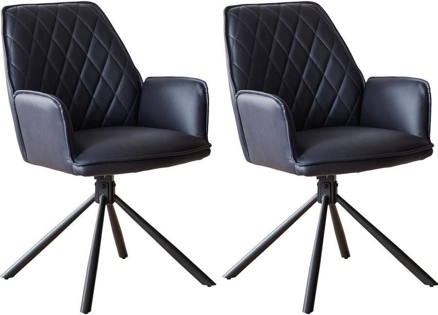 SalesFever Eetkamerstoel Vancouver Armlehnstuhl fürs Esszimmer Eetkamerstoel rugleuning met ruitstepping 360° draaifunctie (set 2 stuks) - Foto 2
