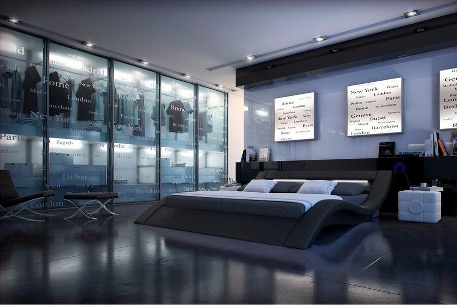 SalesFever Gestoffeerd bed Komfortables Polsterbett für erholsamen Schlaf met ledverlichting in het hoofdbord lounge bed in een modern model in imitatieleer - Foto 2