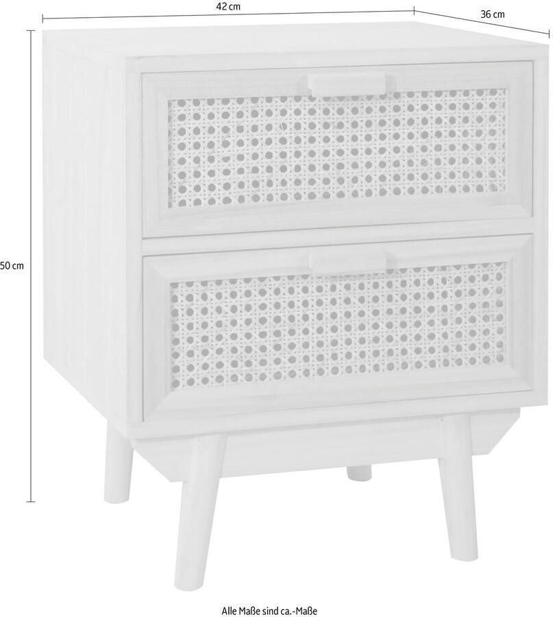 Nachtkastje Freja Rotan MDF Breedte 42 cm Hoogte 50 cm Diepte 36 cm Met lades Met planken Zonder deuren - Foto 3
