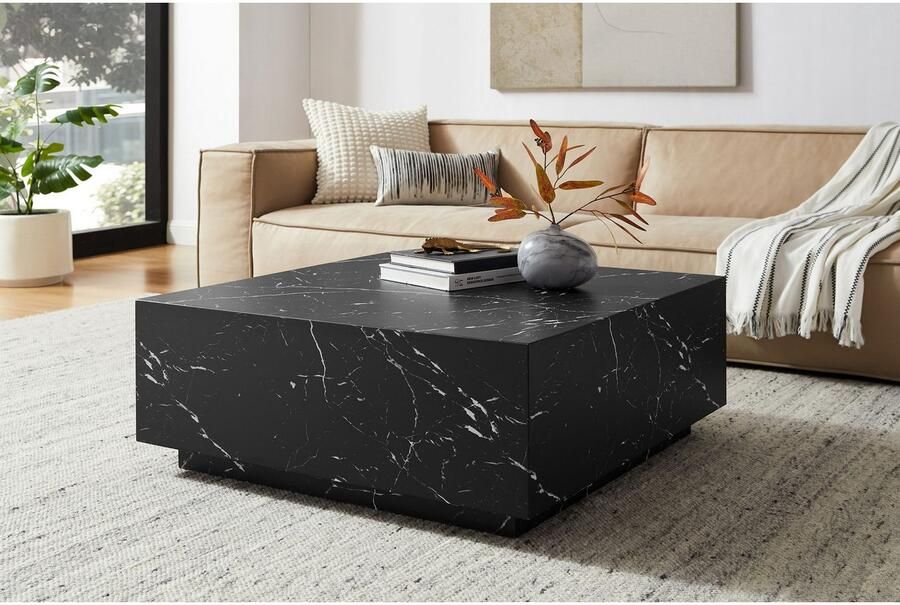 SalesFever Salontafel Almería Couchtisch: Beistelltisch mit Schwebe-Effekt vierkant 90x90 cm in marmerlook gefolieerd - Foto 3