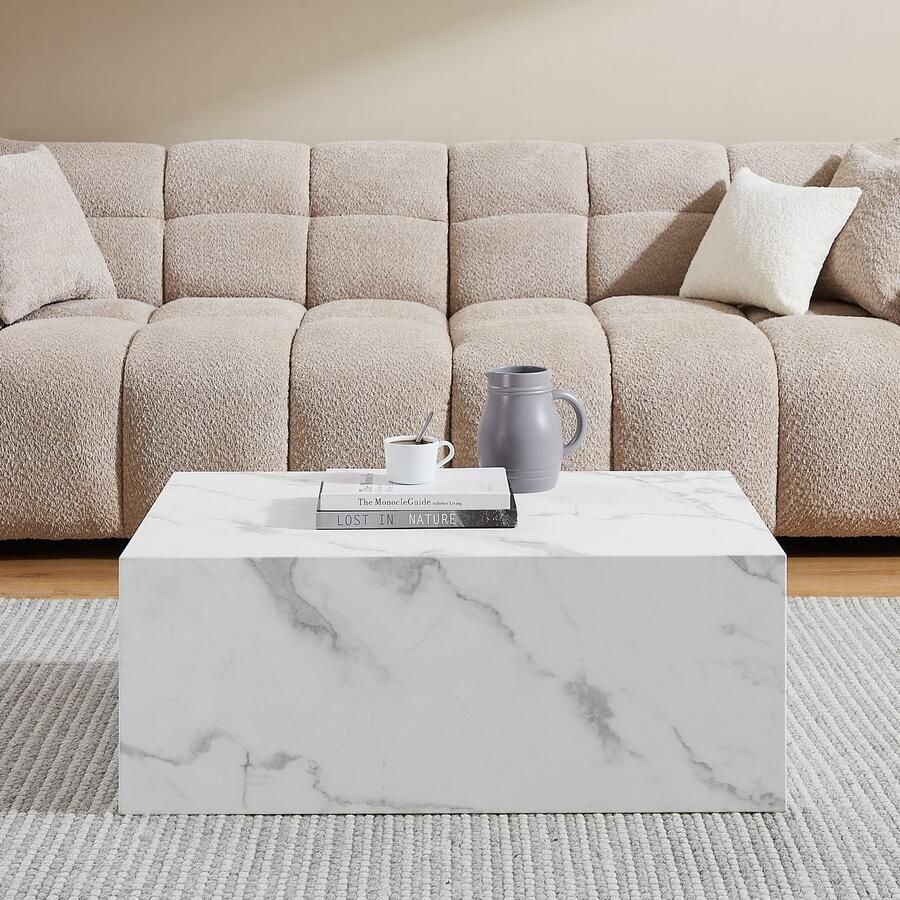 SalesFever Salontafel Almeria Couchtisch: Stilvoller Beistelltisch 90 60 cm rechthoekig 90x60 cm in marmerlook gefolieerd