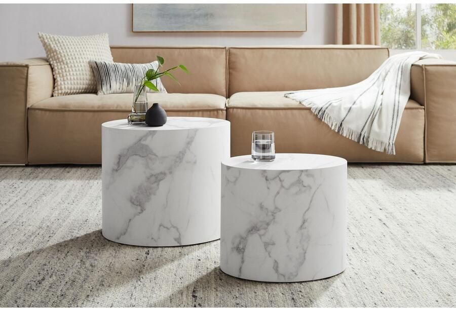 SalesFever Salontafel Almeria Stilvoller Couch- und Beistelltisch ovaal in marmerlook gefolieerd (2 stuks) - Foto 4