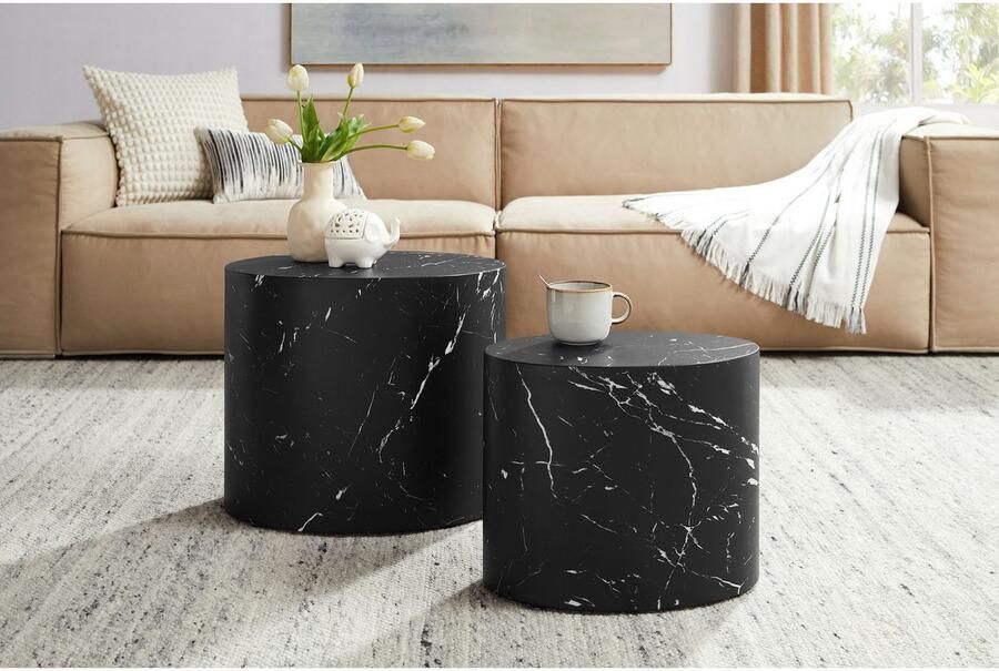 SalesFever Salontafel Almeria Stilvoller Couch- und Beistelltisch ovaal in marmerlook gefolieerd (2 stuks) - Foto 3