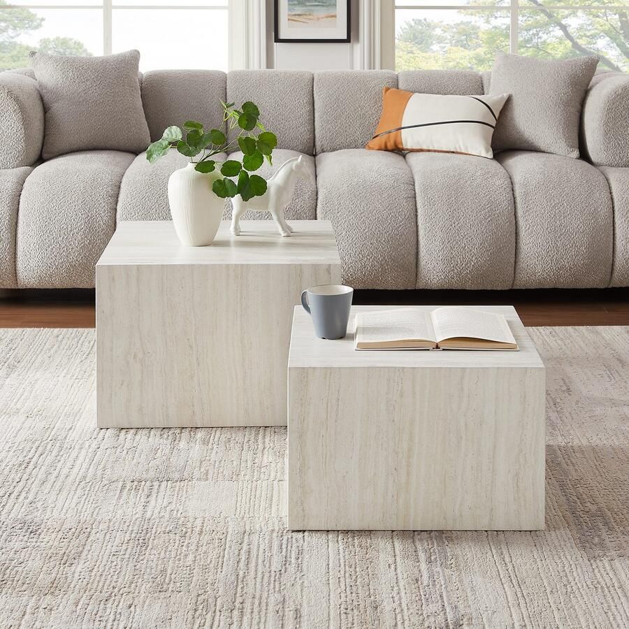 SalesFever Salontafel Almeria stilvoller Couch- und Beistelltisch vierkant in marmerlook gefolieerd (2 stuks)