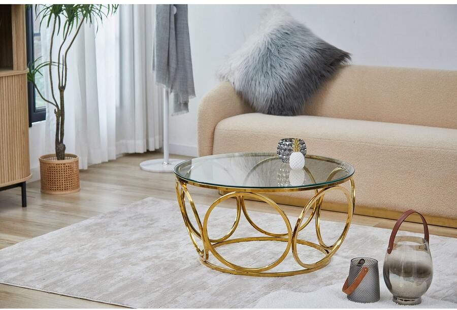 SalesFever Salontafel Couchtisch im eleganten Stil met designframe van roestvrij staal - Foto 3