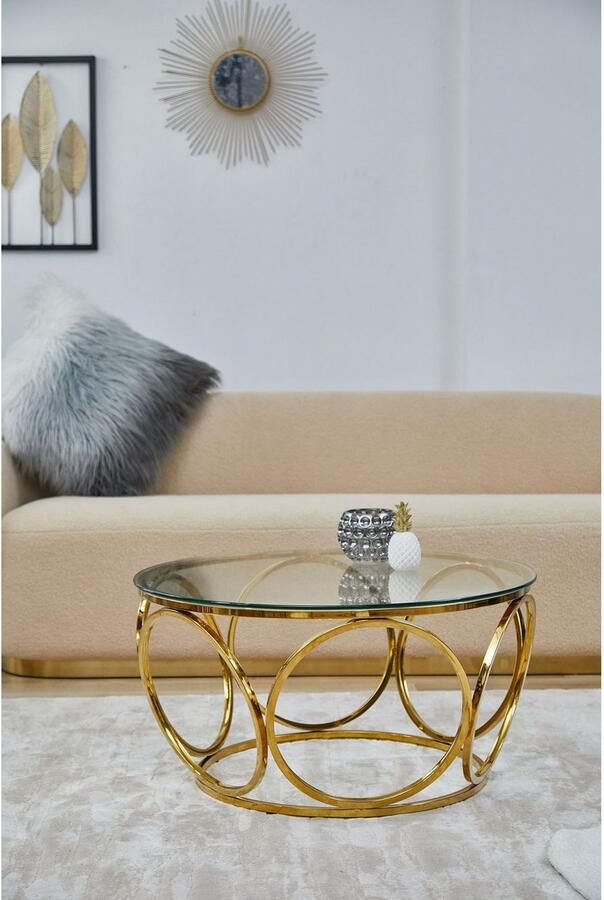 SalesFever Salontafel Couchtisch im eleganten Stil met designframe van roestvrij staal - Foto 8