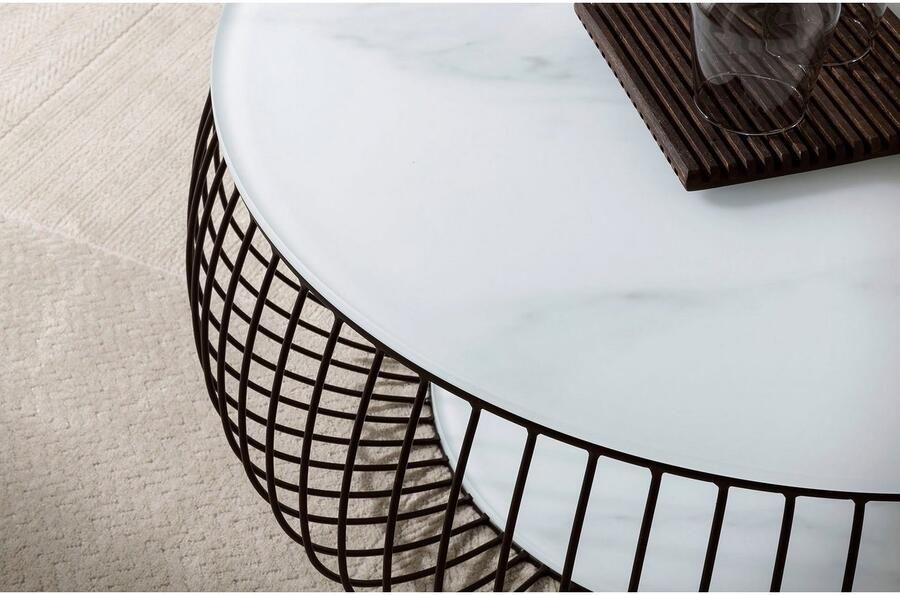 SalesFever Salontafel Couchtisch im minimalistischen Stil 10 mm dikke helder glazen plaat met marmerprint - Foto 2