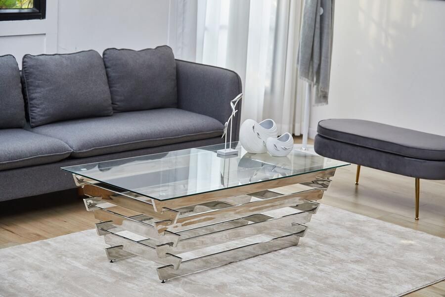 SalesFever Salontafel Eleganter Couchtisch für Wohnzimmer met designframe van roestvrij staal - Foto 7