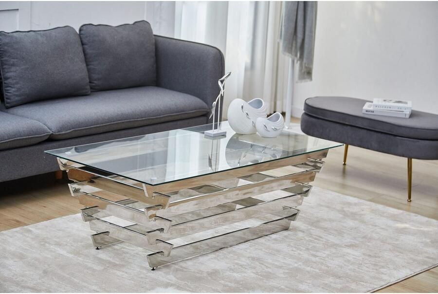 SalesFever Salontafel Eleganter Couchtisch für Wohnzimmer met designframe van roestvrij staal - Foto 5