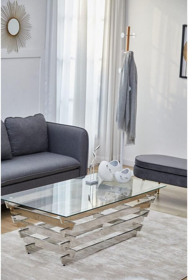 SalesFever Salontafel Eleganter Couchtisch für Wohnzimmer met designframe van roestvrij staal - Foto 3