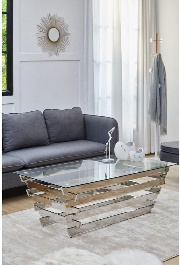 SalesFever Salontafel Eleganter Couchtisch für Wohnzimmer met designframe van roestvrij staal