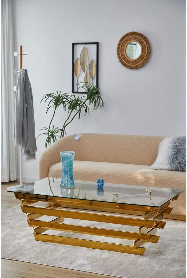 SalesFever Salontafel Eleganter Couchtisch für Wohnzimmer met designframe van roestvrij staal