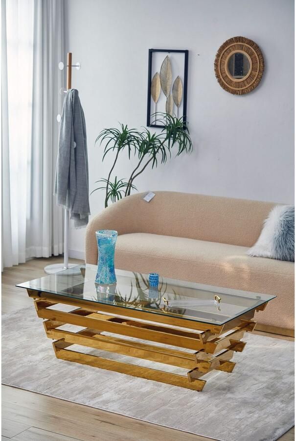 SalesFever Salontafel Eleganter Couchtisch für Wohnzimmer met designframe van roestvrij staal - Foto 2