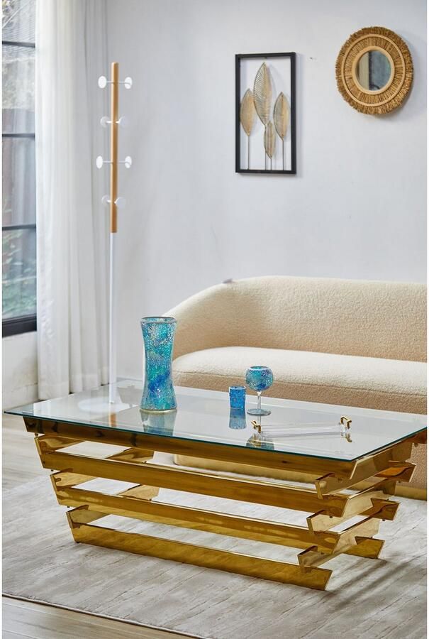 SalesFever Salontafel Eleganter Couchtisch für Wohnzimmer met designframe van roestvrij staal - Foto 3