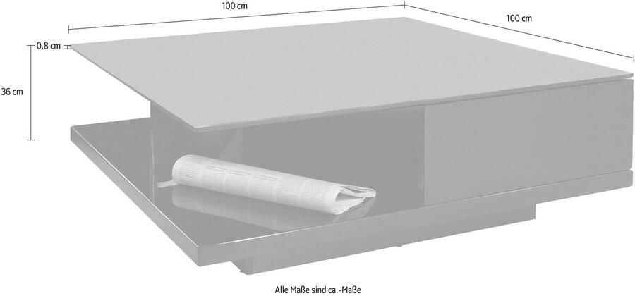 Huisenthuis.nl Salontafel Sabrosa Hoogglans Zwart MDF Rechthoek 100x100cm Hoogte 36 cm - Foto 4