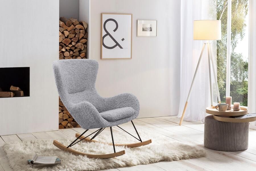 SalesFever Schommelstoel Entspannender Schaukelsessel met bekleding in imitatiebont look - Foto 6