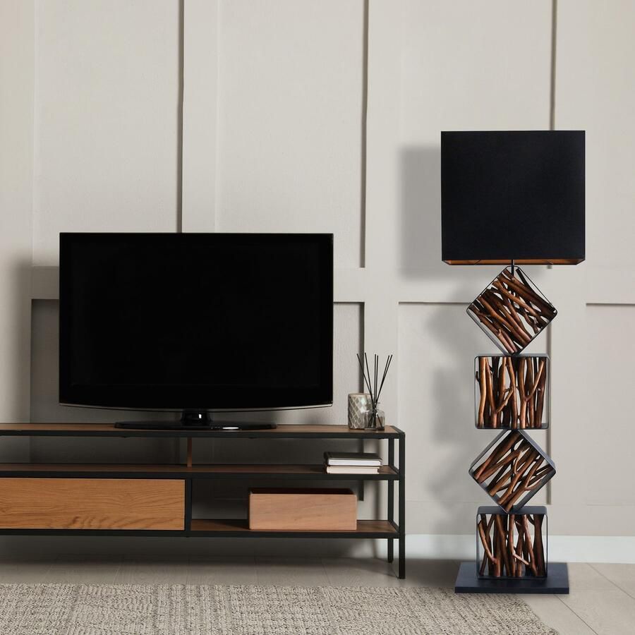 SalesFever Staande lamp Drijfhout Scherm binnenin goudkleur (1 stuk) - Foto 7