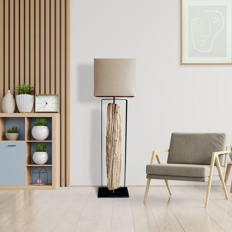 SalesFever Staande lamp Drijfhout Scherm binnenin goudkleur (1 stuk) - Foto 8