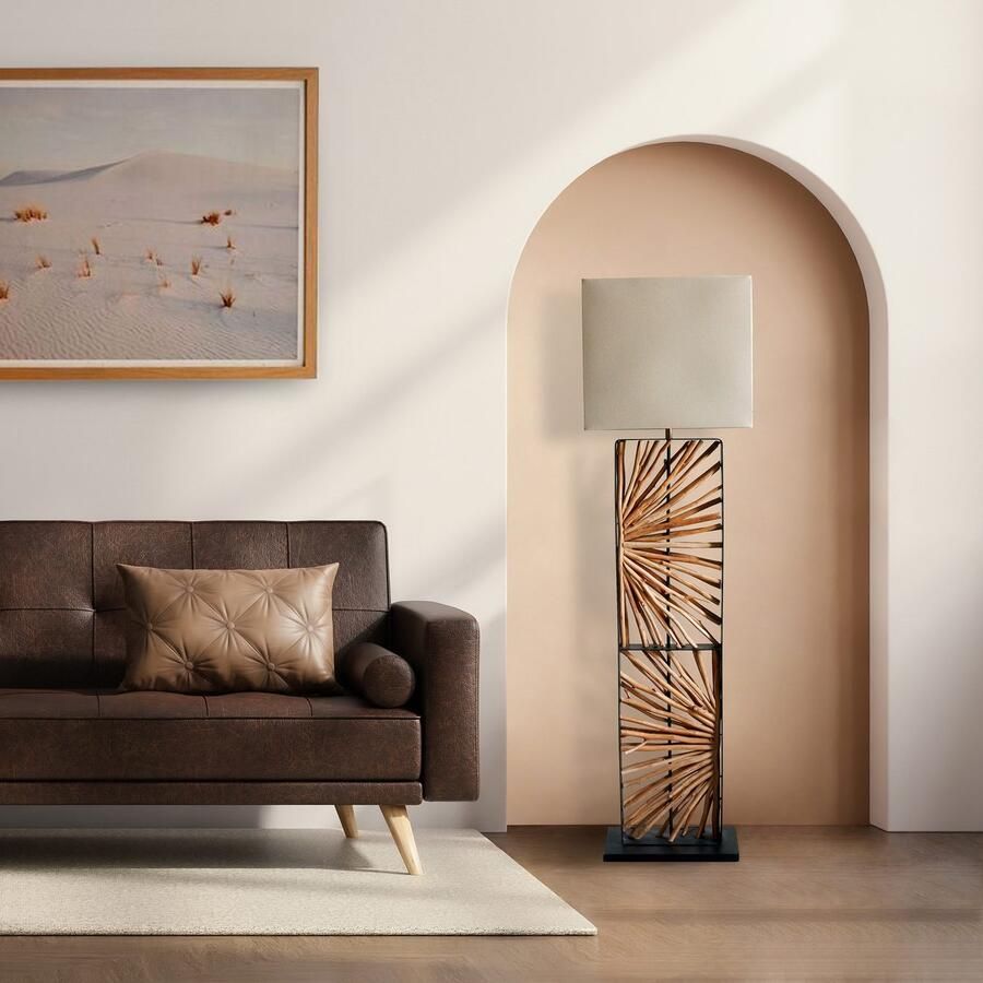 SalesFever Staande lamp Drijfhout Scherm binnenin goudkleur (1 stuk)