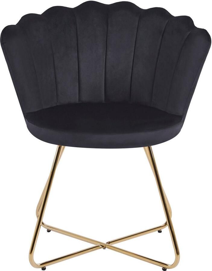 SalesFever Fluwelen schelpstoel Set van 2 Poten chroom goudkleurig B 69 5 x D 66 x H 85 cm zwart - Foto 2