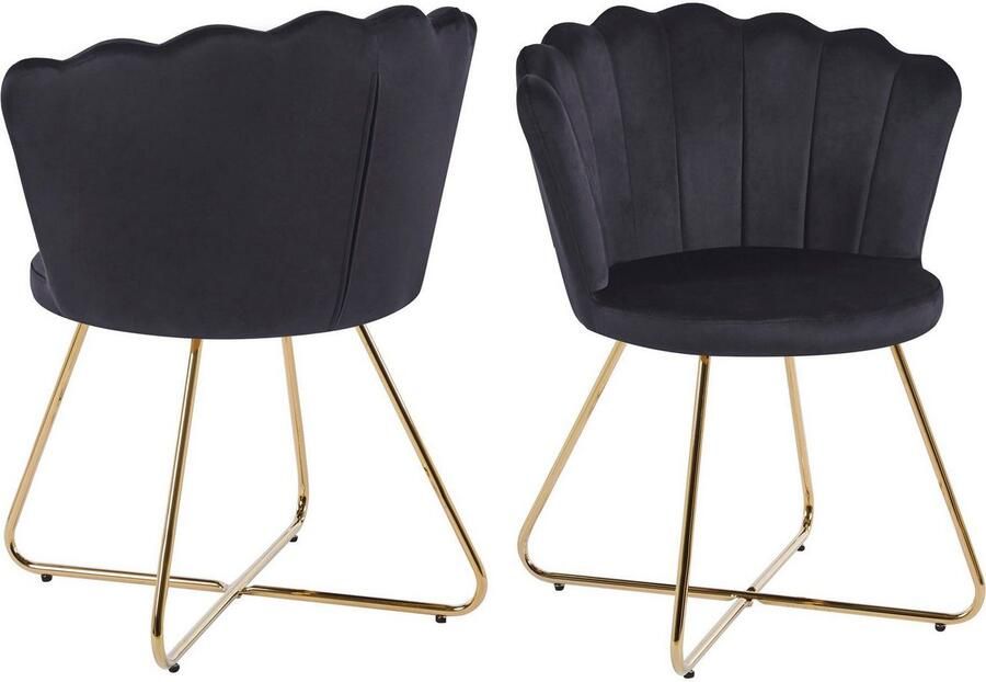 SalesFever Fluwelen schelpstoel Set van 2 Poten chroom goudkleurig B 69 5 x D 66 x H 85 cm zwart - Foto 5