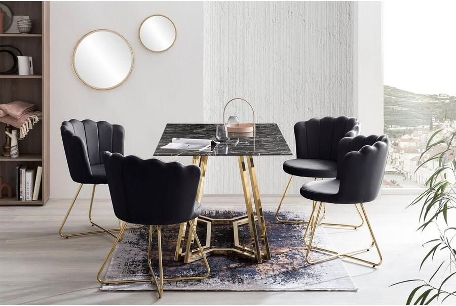 SalesFever Fluwelen schelpstoel Set van 2 Poten chroom goudkleurig B 69 5 x D 66 x H 85 cm zwart - Foto 6