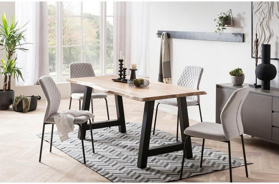 SalesFever Stoel met 4 poten Eetkamerstoel met elegante stijl 2-delige set met elegante honingraatstiksel in de rug (set 2 stuks) - Foto 3