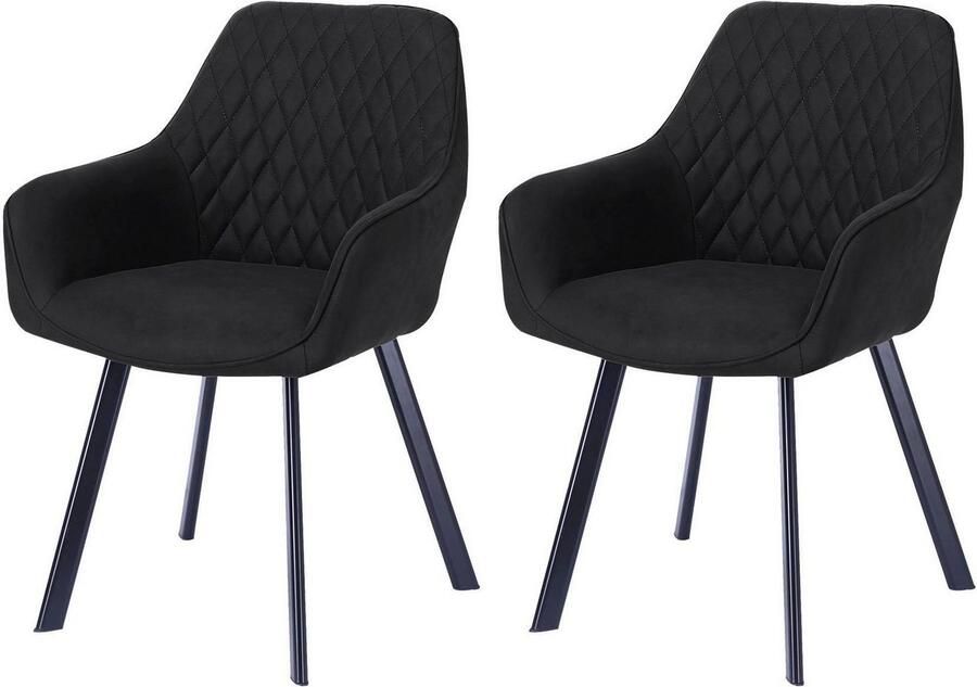 SalesFever Stoel met armleuningen Cardiff Bequemer Esszimmerstuhl Rugleuning met ruitstiksel (set 2 stuks) - Foto 2