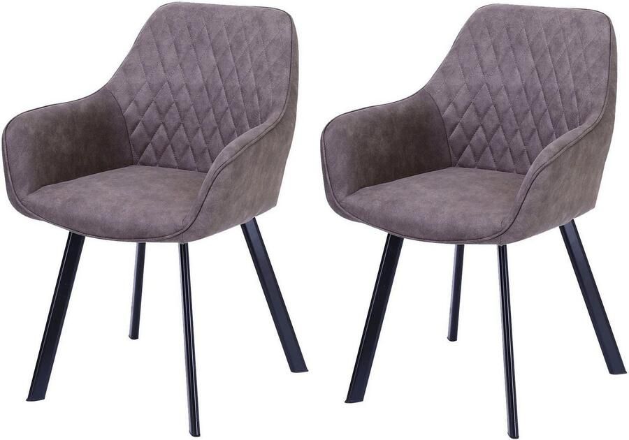 SalesFever Stoel met armleuningen Cardiff Bequemer Esszimmerstuhl Rugleuning met ruitstiksel (set 2 stuks) - Foto 3