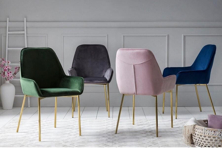 SalesFever Stoel met armleuningen Elegante Eetkamerstoel met modern messingkleurig frame (set 2 stuks) - Foto 9
