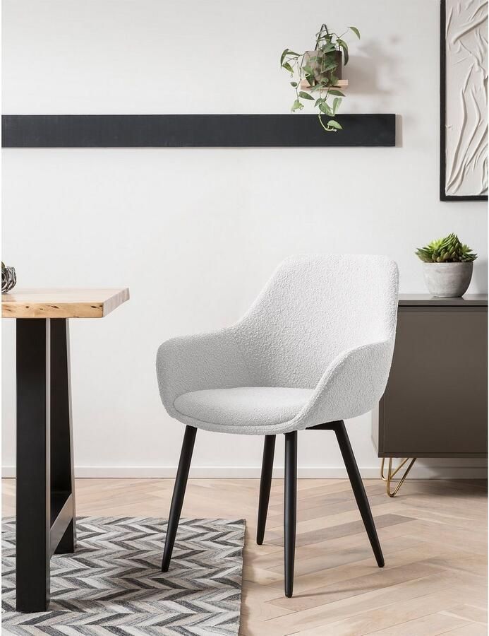 SalesFever Stoel met armleuningen Esszimmerstuhl mit elegantem Komfort moderne bouclébekleding (set 2 stuks)