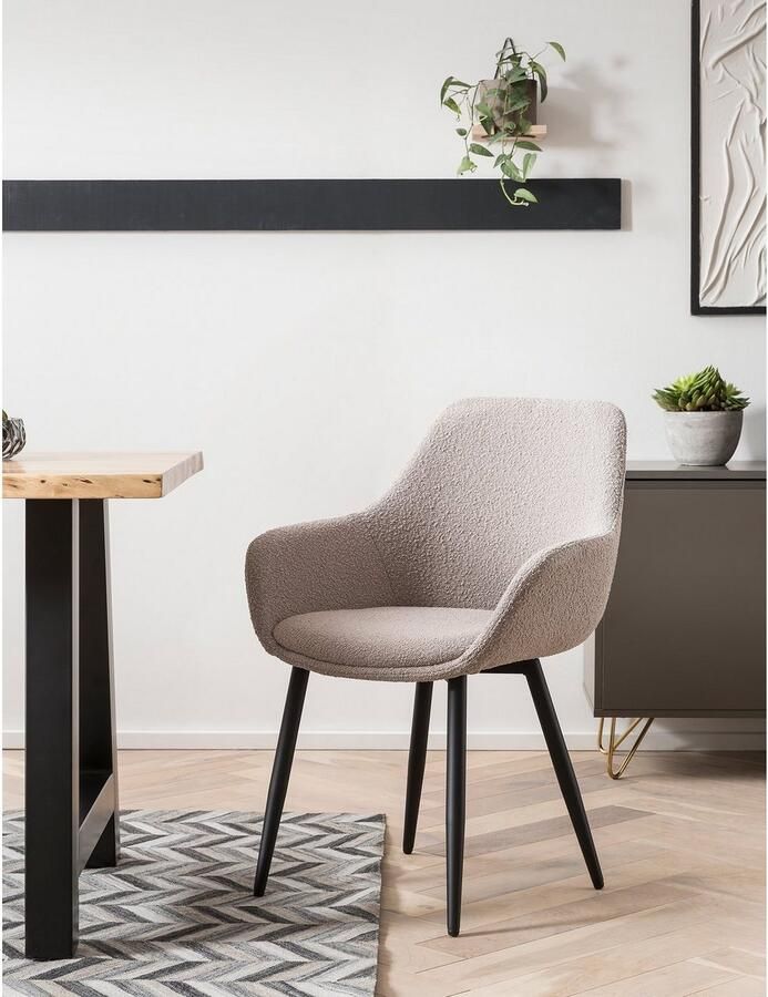 SalesFever Stoel met armleuningen Esszimmerstuhl mit elegantem Komfort moderne bouclébekleding (set 2 stuks)