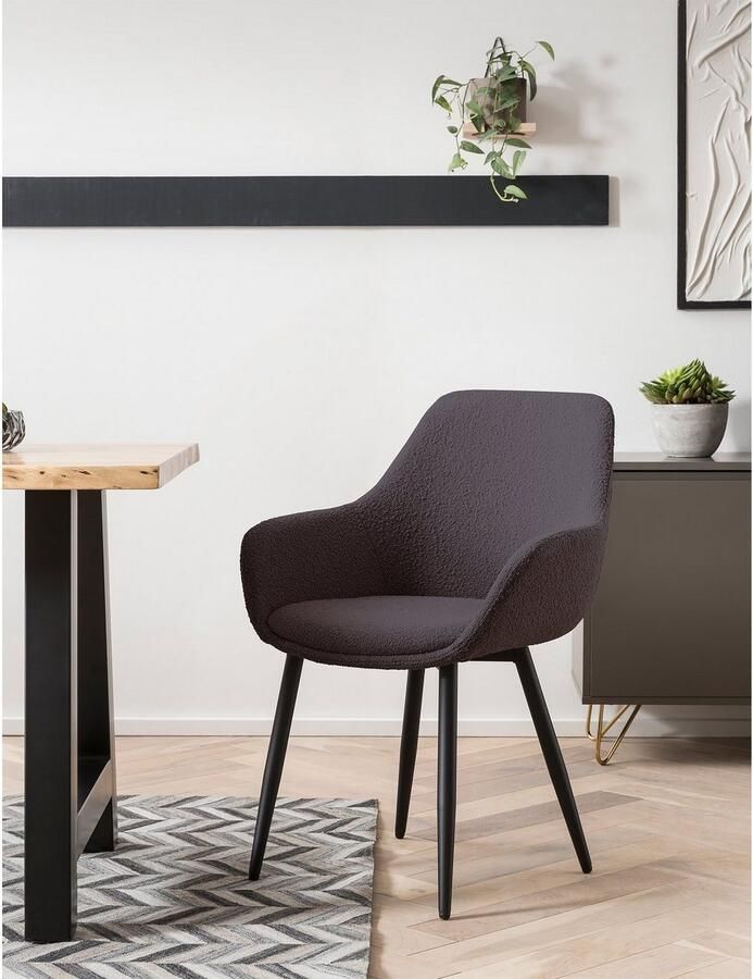 SalesFever Stoel met armleuningen Esszimmerstuhl mit elegantem Komfort moderne bouclébekleding (set 2 stuks)