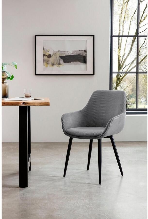 SalesFever Stoel met armleuningen Komfortabler Esszimmerstuhl im zeitlosen Design Bekleding in corduroy-look (set 2 stuks) - Foto 7