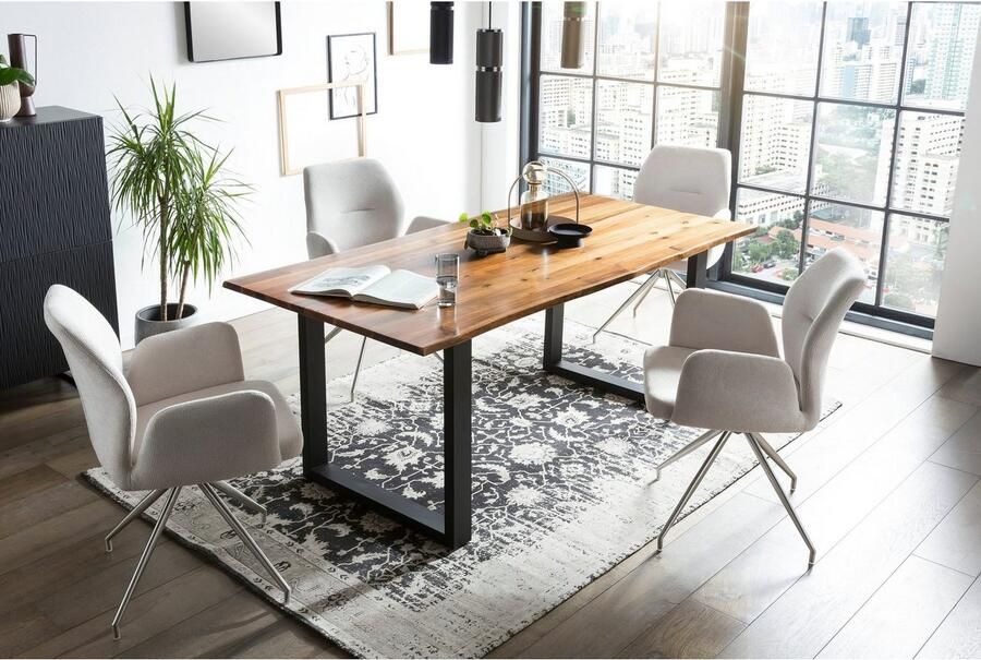 SalesFever Eetkamerstoel Taormina Armlehnstuhl mit silbernem Edelstahlgestell Eetkamerstoel 180° draaifunctie frame van roestvrij staal (1 stuk) - Foto 4