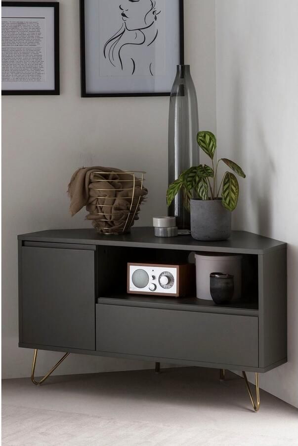 SalesFever Tv-meubel Bolton Moderne TV-Eckkommode Hoekoplossing tv-meubel mat gelakt push-to-openfunctie - Foto 4