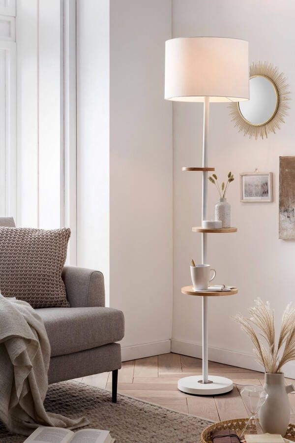SalesFever Staande lamp Agda met 3 houten planken (1 stuk) - Foto 2