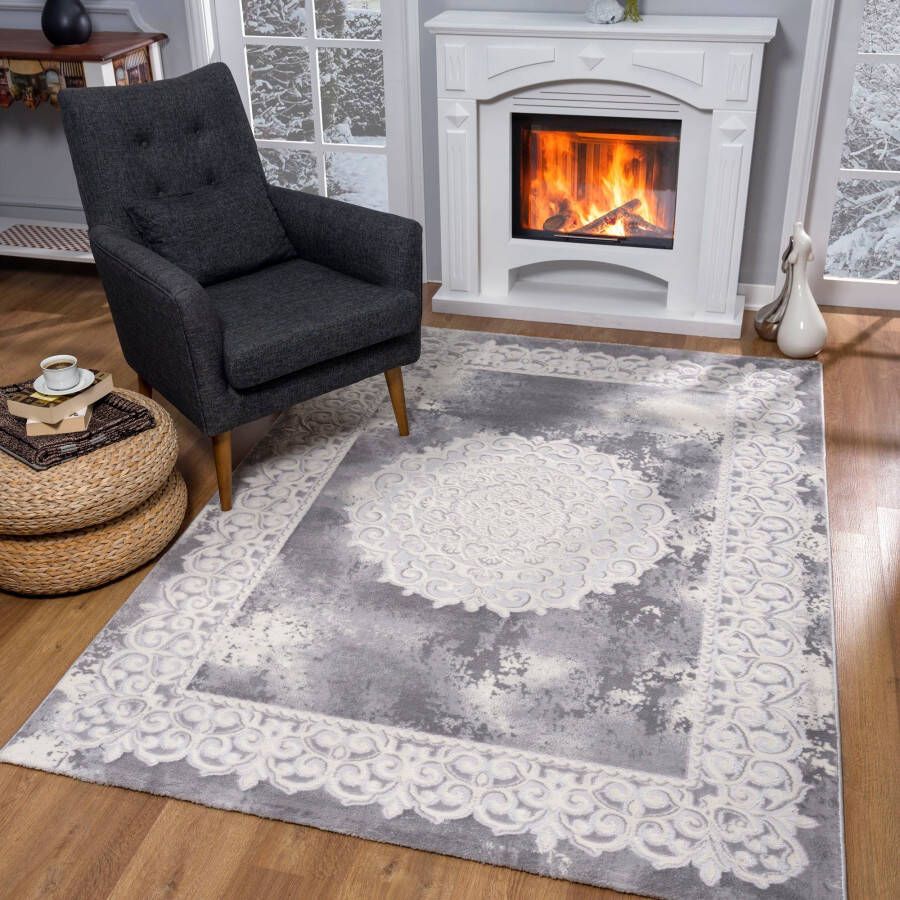 Muratap Harmony Vloerkleed Rechthoekig Klassieke Orient Look Grijs Woonkamer & Slaapkamer 120x160CM