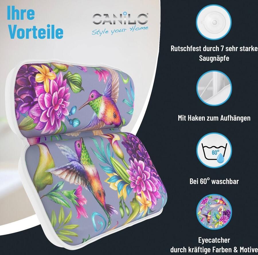 Sanilo Nekkussen Badkussen Kolibrie comfortabel antislip volle kleuren met 7 prima zuignappen - Foto 6