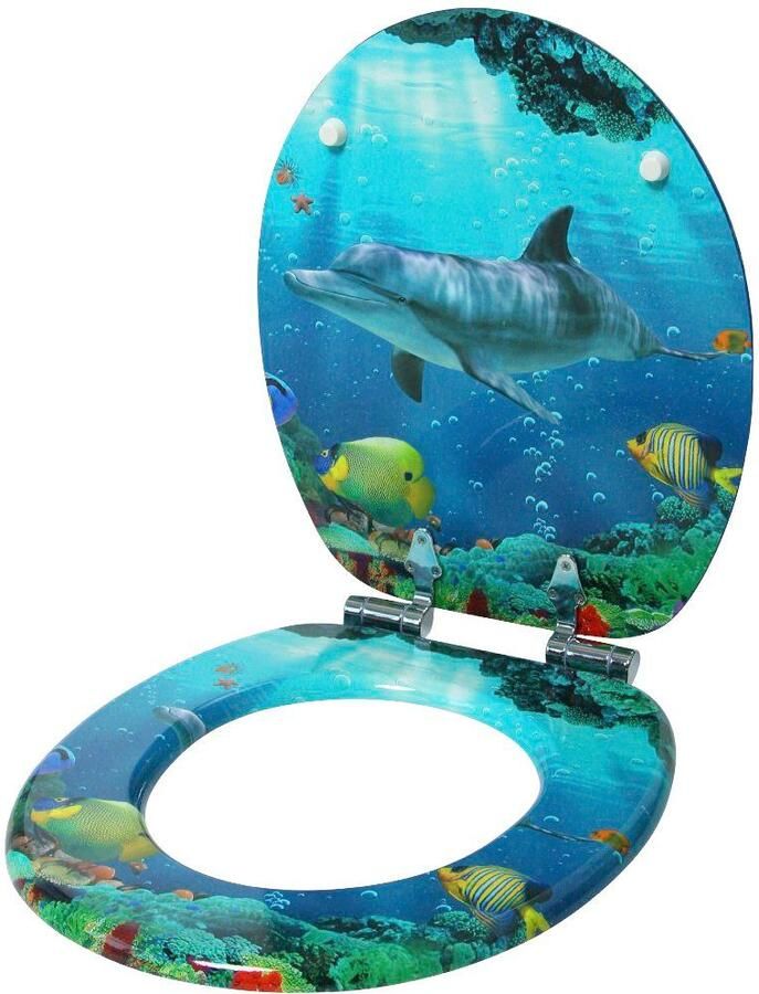 Sanilo Set badkameraccessoires Dolfijn koraal bestaand uit toiletzitting badmat en wastafelplug (complete set 3-delig) - Foto 6