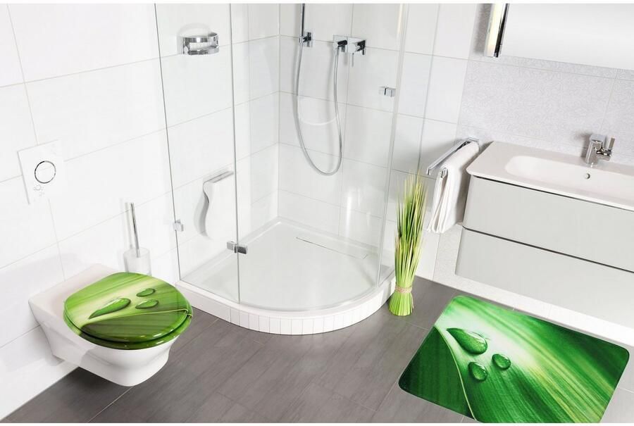 Sanilo Set badkameraccessoires Green Leaf bestaand uit toiletzitting badmat en wastafelplug (complete set 3-delig) - Foto 6