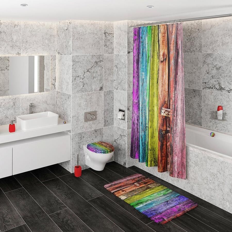 Sanilo Set badkameraccessoires Rainbow bestaand uit toiletzitting badmat en wastafelplug (complete set 3-delig) - Foto 2