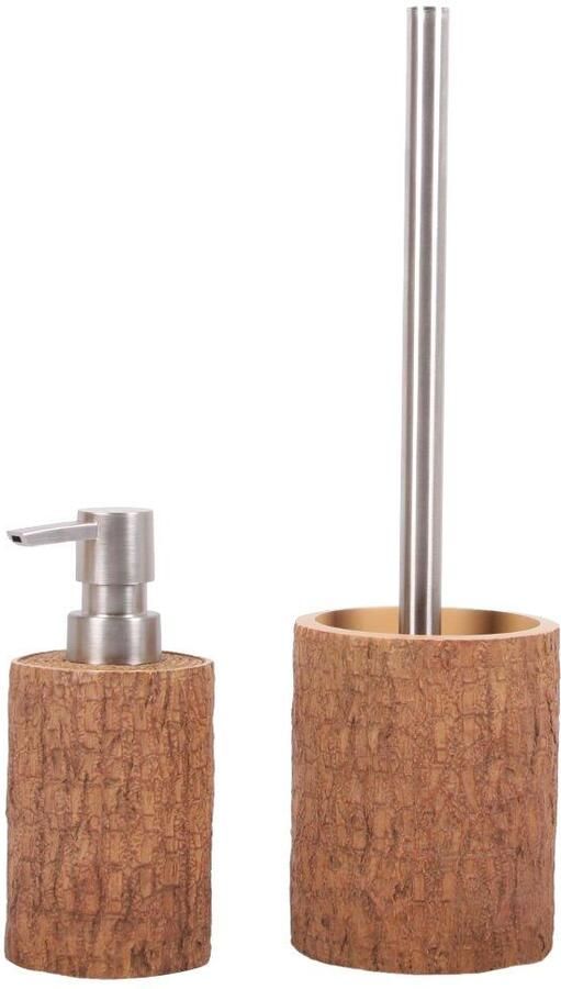 Sanilo Set badkameraccessoires Rustiek bestaand uit toiletzitting badmat stop zeepdispenser toiletborstel (complete set 6-delig) - Foto 12