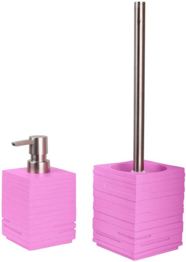 Sanilo Set badkameraccessoires Calero Pink bestaand uit zeepdispenser en toiletborstel geribbeld (combi-set 2-delig) - Foto 5