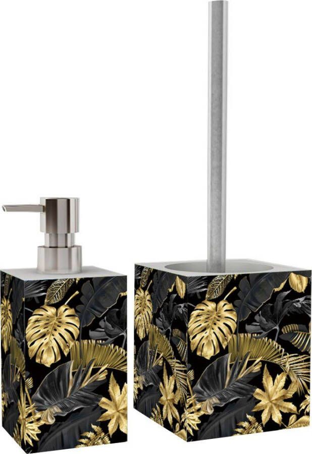 Sanilo Set badkameraccessoires Golden Leaves modern design volle kleuren eersteklas materiaal (combi-set 2-delig) - Foto 3