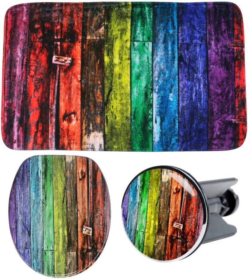 Sanilo Set badkameraccessoires Rainbow bestaand uit toiletzitting badmat en wastafelplug (complete set 3-delig) - Foto 10