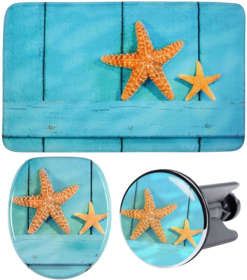 Sanilo Set badkameraccessoires Starfish bestaand uit toiletzitting badmat en wastafelplug (complete set 3-delig) - Foto 10