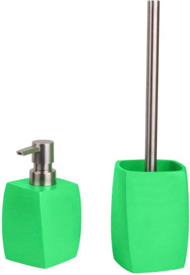 Sanilo Set badkameraccessoires Wave Green bestaand uit zeepdispenser en toiletborstel mat (combi-set 2-delig)