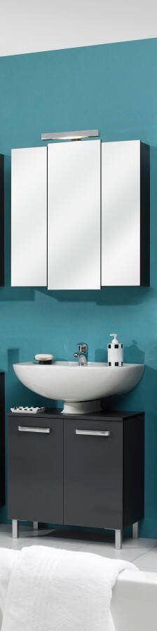 Saphir Badkamerserie Quickset 2-delig wastafelonderkast met led-spiegelkast Wastafel 68 cm breed 5 deuren incl. deurdemper grepen chroom glans (2-delig)